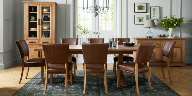 Belgrave Rustic Oak Upholstered Chair, Rustic Leather Dining Room Chairs