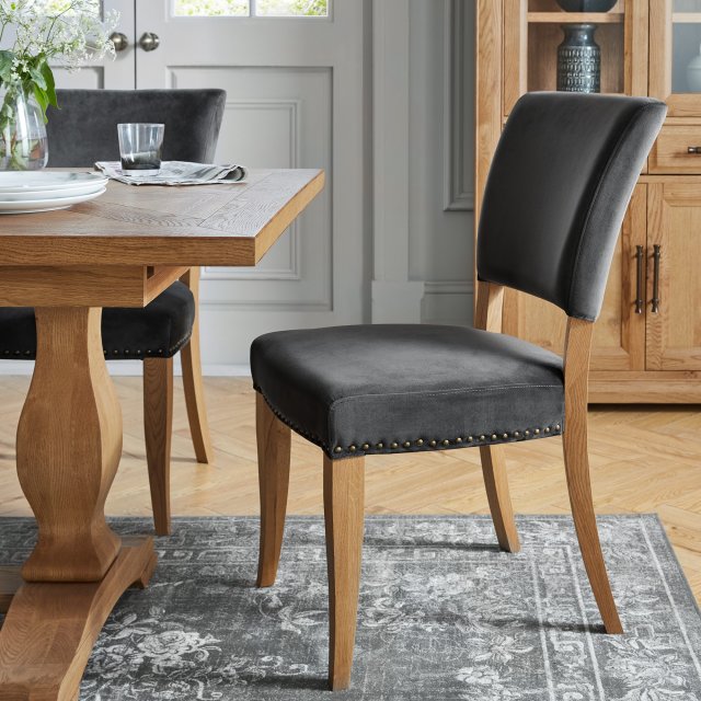 Bentley Designs Rustic Oak Uph Chair - Gun Metal Velvet Fabric (Pair)