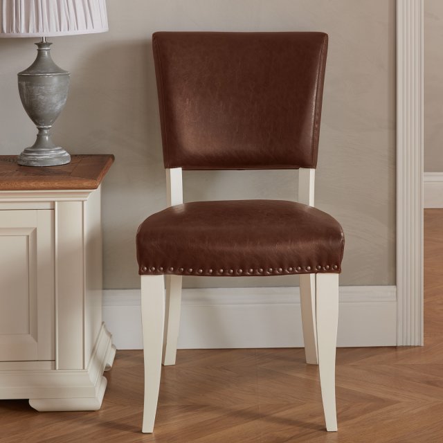 Signature Collection Belgrave Ivory Uph Chair -  Rustic Tan Faux Leather  (Pair)