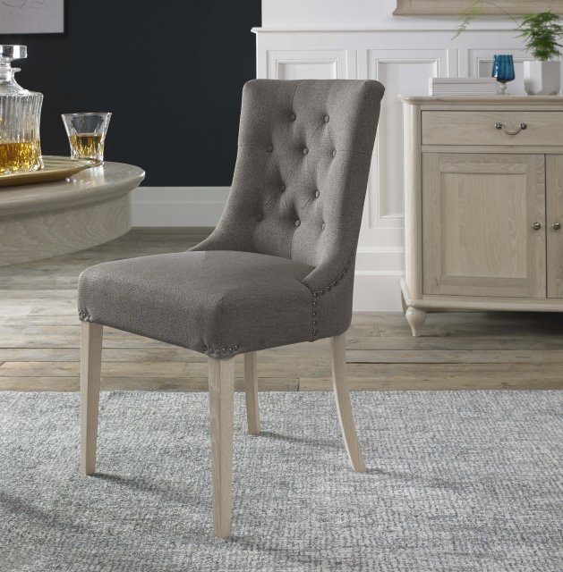 Signature Collection Bordeaux Chalk Oak Uph Scoop Chair -  Titanium Fabric (Pair)