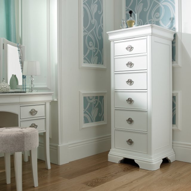 Chantilly White 6 Drawer Tall Chest, Tall Bedroom Dresser Furniture Design