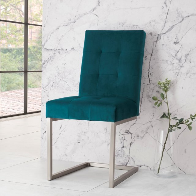 Bentley Designs Tivoli Dark Oak Uph Cantilever Chair - Sea Green Velvet (Pair)