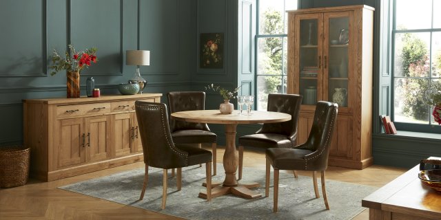 Westbury Rustic Oak Upholstered Scoop Chair | Faux Leather Westbury Rustic Oak Upholstered Scoop Chair | Faux Leather