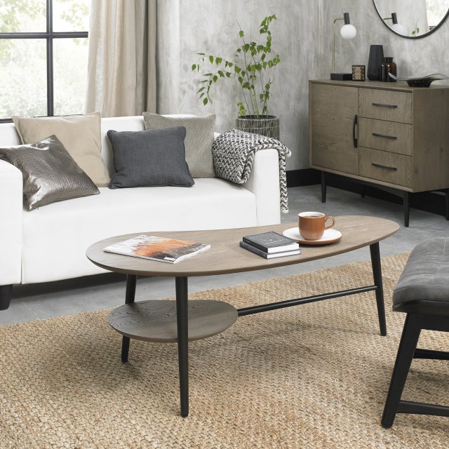 Gallery Collection Vintage Weathered Oak & Peppercorn Shaped Coffee Table