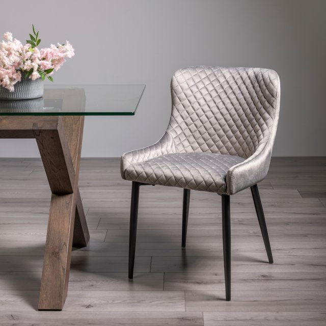 Gallery Collection Cezanne - Grey Velvet Fabric Chair with Black Legs (Pair)