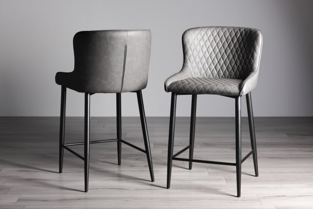 Gallery Collection Cezanne - Dark Grey Faux Leather Bar Stools with Black Legs (Pair)