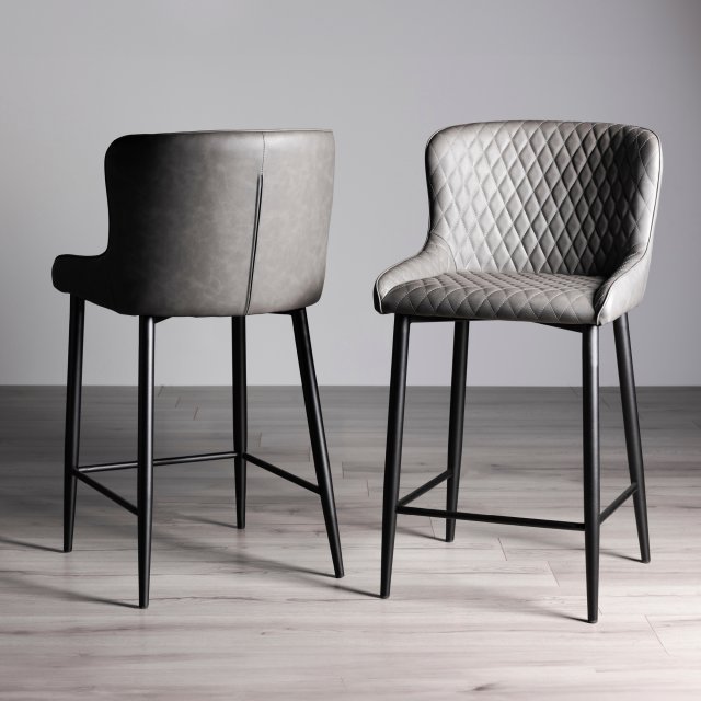 Gallery Collection Cezanne - Dark Grey Faux Leather Bar Stool with Black Legs (Pair)