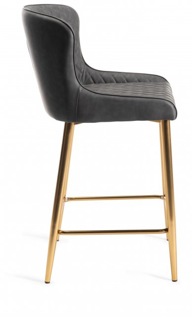 Dark Grey Faux Leather Bar Stools With, Black And Gold Leather Bar Stools