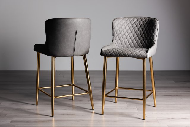 Dark Grey Faux Leather Bar Stools With, Leather Counter Stools With Gold Legs