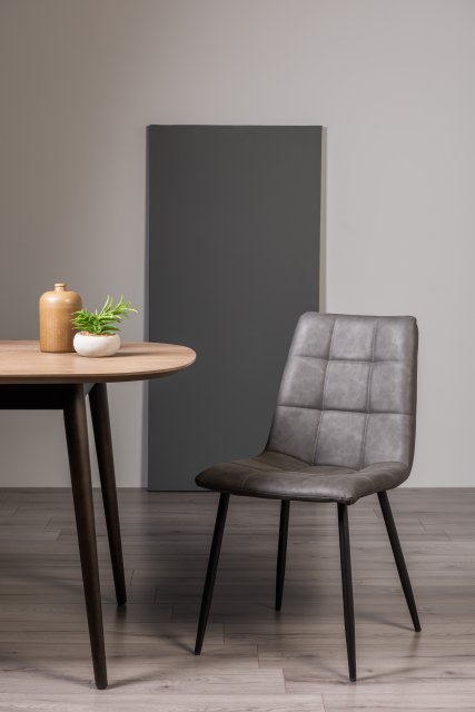 Dark Grey Faux Leather Chairs With Sand, Leather Table Chairs