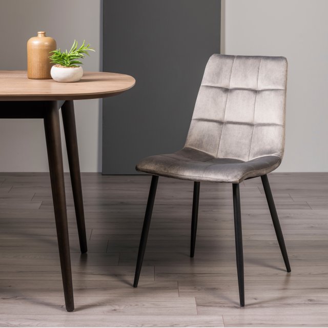 Gallery Collection Mondrian - Grey Velvet Fabric Chair with Black Legs (Pair)