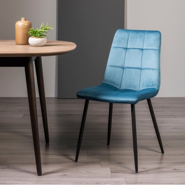 Gallery Collection Mondrian - Petrol Blue Velvet Fabric Chair with Black Legs (Pair)