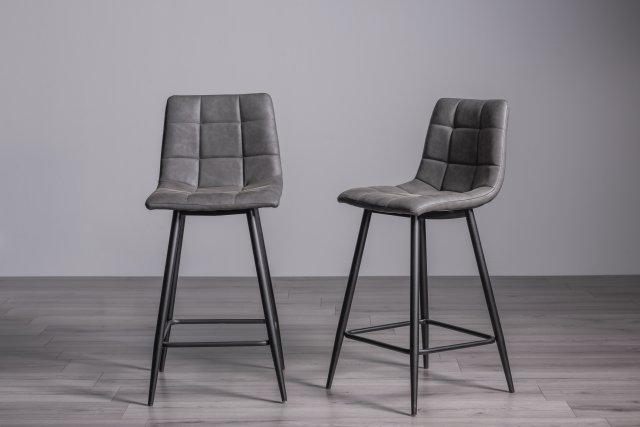 Dark Grey Faux Leather Bar Stools With, Black Leather Bar