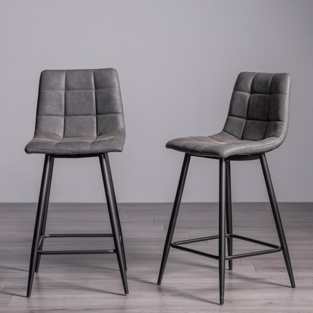 Gallery Collection Mondrian - Dark Grey Faux Leather Bar Stool with Black Legs (Pair)