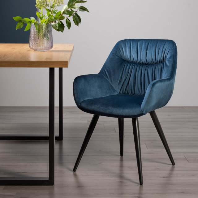 Gallery Collection Dali - Petrol Blue Velvet Fabric Chair with Black Legs (Pair)