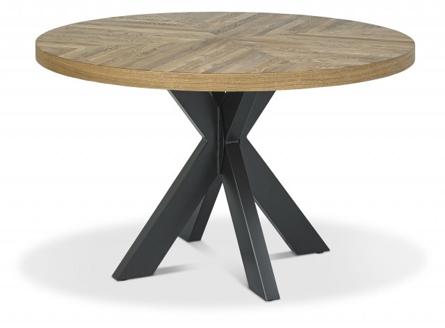 Bentley Designs Ellipse Rustic Oak 4 Seat Circular Dining Table- front angle shot