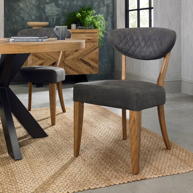 Bentley Designs ellipse Rustic Oak Upholstered Chair- Dark Grey Fabric- feature