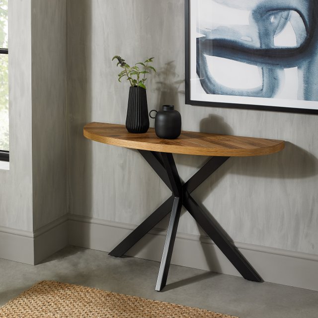 Bentley Designs Ellipse Rustic Oak Console Table- feature