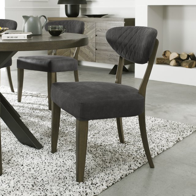 Bentley Designs Ellipse Fumed Oak Upholstered Chair- Dark Grey Fabric- feature