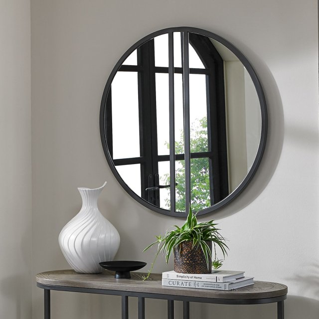 Signature Collection Monroe Silver Grey Circular Wall Mirror