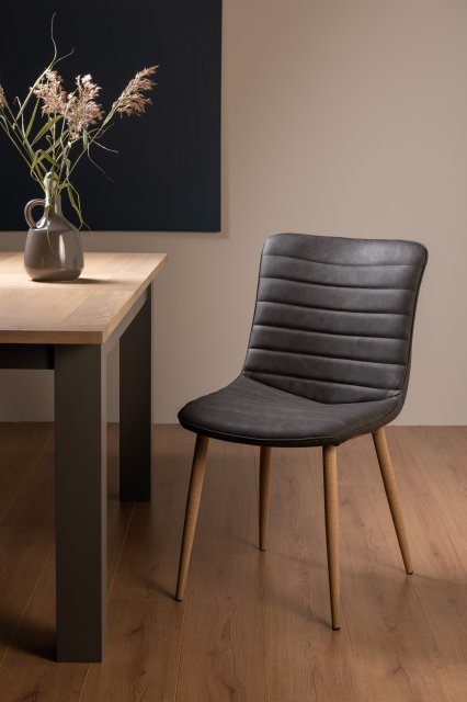 Gallery Collection Eriksen Dark Grey Faux Leather Chair with Oak Effect Legs Pair Dining Chairs Bentley Designs UK Ltd