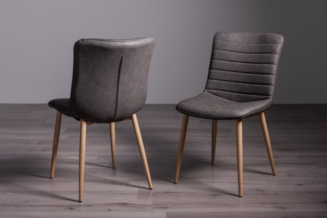 Eriksen Dark Grey Faux Leather Chair with Oak Effect Legs Pair