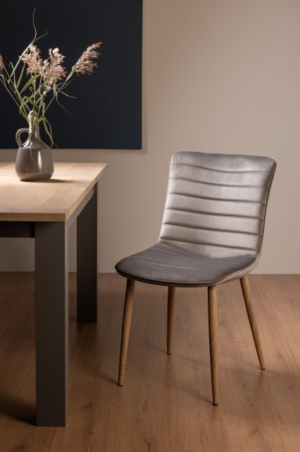 Gallery Collection Eriksen - Grey Velvet Fabric Chairs with Oak Effect Legs (Pair)