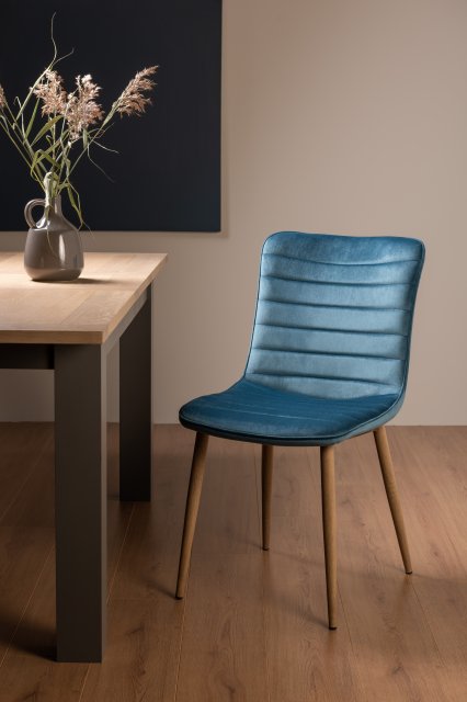 Gallery Collection Eriksen - Petrol Blue Velvet Fabric Chairs with Oak Effect Legs (Pair)