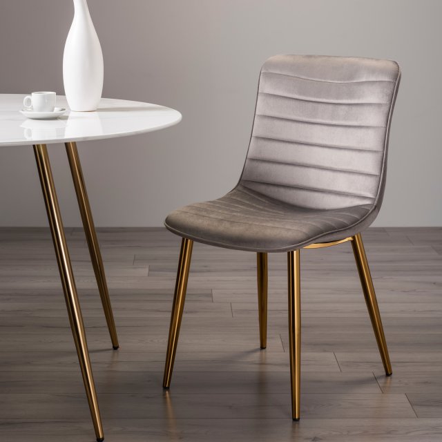 Gallery Collection Rothko - Grey Velvet Fabric Chair with Gold Legs (Pair)