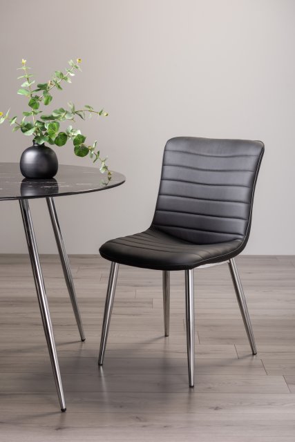 Gallery Collection Rothko - Black Faux Leather Chairs with Shiny Nickel Legs (Pair)