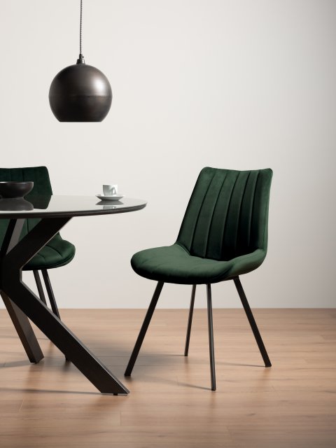 Gallery Collection Fontana - Green Velvet Fabric Chairs with Grey Hand Brushing on Black Powder Coated Legs (Pair)