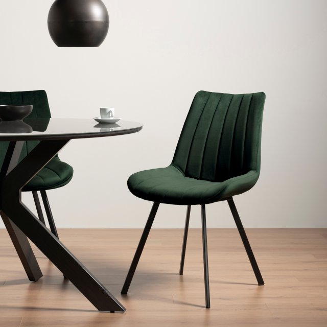 Gallery Collection Fontana - Green Velvet Fabric Chair with Black Legs (Pair)