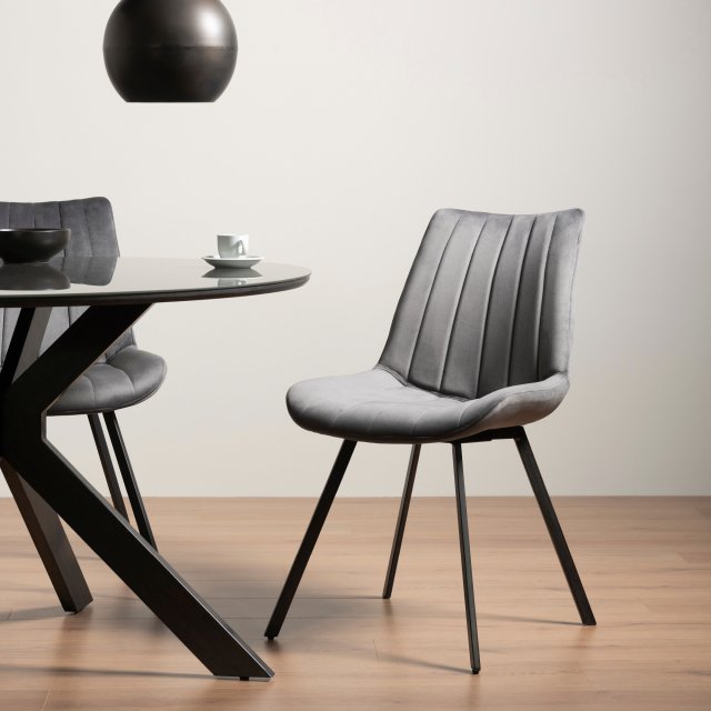 Gallery Collection Fontana - Grey Velvet Fabric Chair with Black  Legs (Pair)