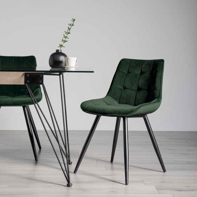 Gallery Collection Seurat - Green Velvet Fabric Chair with Black Legs (Pair)