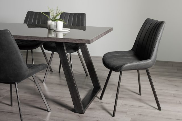 Gallery Collection Hirst Grey Painted Tempered Glass 6 Seater Dining Table with Grey Hand Brushing On Black Powder Coated Base