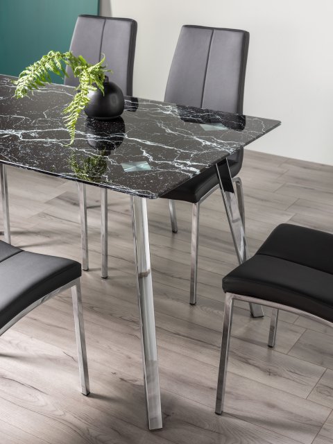 Tempered Glass 6 Seater Dining Table, Black Six Chair Dining Table
