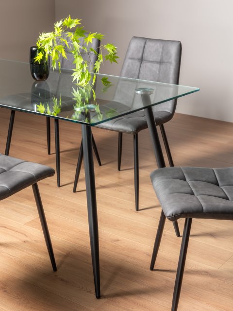 Gallery Collection Martini Clear Tempered Glass 6 Seater Dining Table with Sand Black Powder Coated Legs