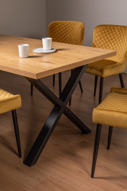 Gallery Collection Ramsay Oak Melamine 6 Seater Dining Table with X shape Black Legs