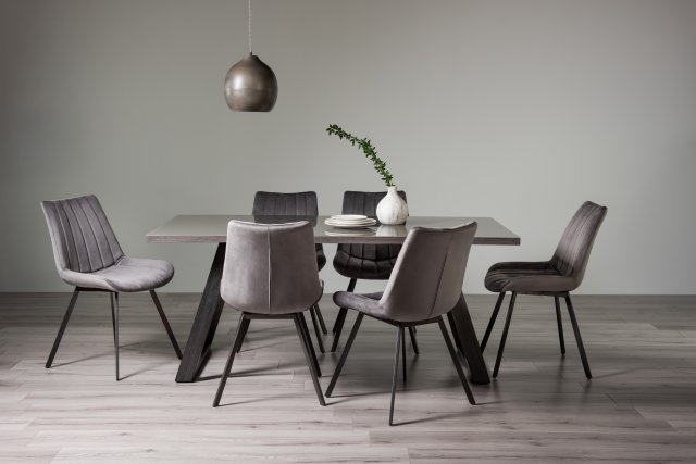 Gallery Collection Hirst Grey Painted Glass 6 Seater Table & 6 Fontana Grey Velvet Chairs