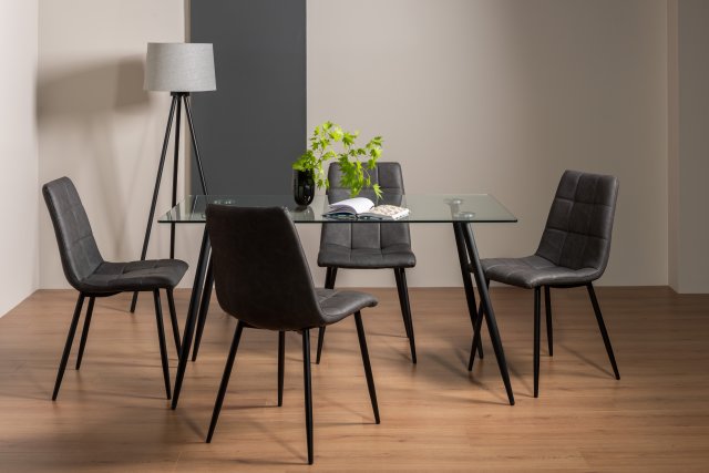 Gallery Collection Martini Clear Glass 6 Seater Table & 4 Mondrian Dark Grey Faux Leather Chairs