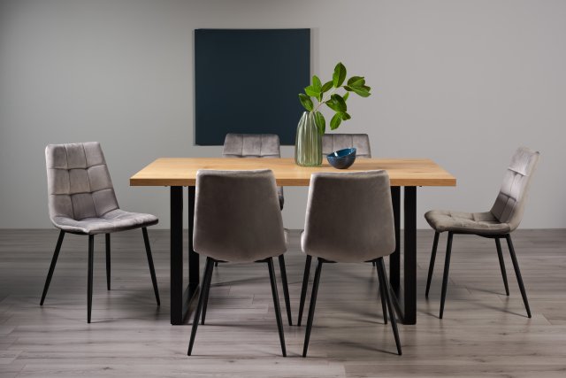 Gallery Collection Ramsay Oak Melamine 6 Seater Table - U Leg & 6 Mondrian Grey Velvet Chairs