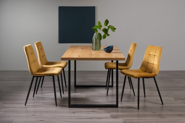 Gallery Collection Ramsay Oak Melamine 6 Seater Table - U Leg & 4 Mondrian Mustard Velvet Chairs