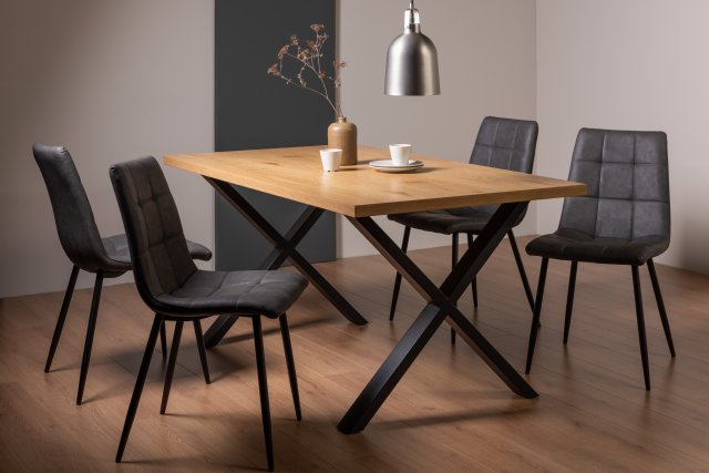 Gallery Collection Ramsay Oak Melamine 6 Seater Table - X Leg & 4 Mondrian Dark Grey Faux Leather Chairs