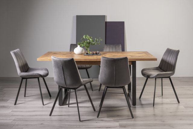 Signature Collection Indus Rustic Oak 6-8 Seater Table & 6 Fontana Grey Velvet Chairs