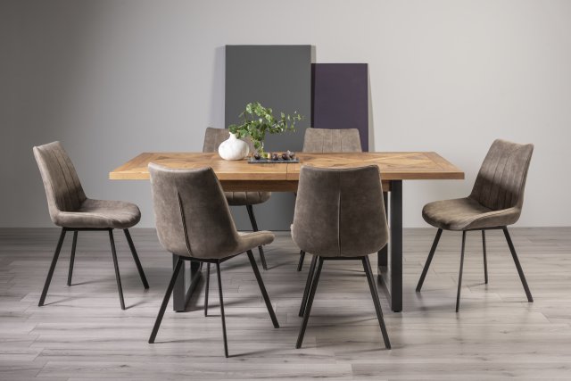 Signature Collection Indus Rustic Oak 6-8 Seater Table & 6 Fontana Tan Faux Suede Fabric Chairs