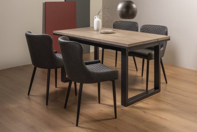Signature Collection Tivoli Weathered Oak 4-6 Seater Table & 4 Cezanne Dark Grey Faux Leather Chairs - Black Legs