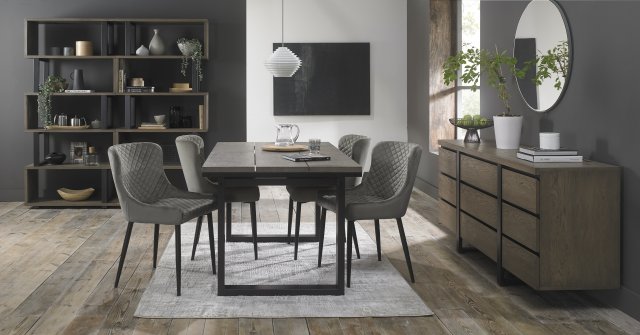 Signature Collection Tivoli Weathered Oak 4-6 Seater Table & 4 Cezanne Grey Velvet Chairs - Black Legs