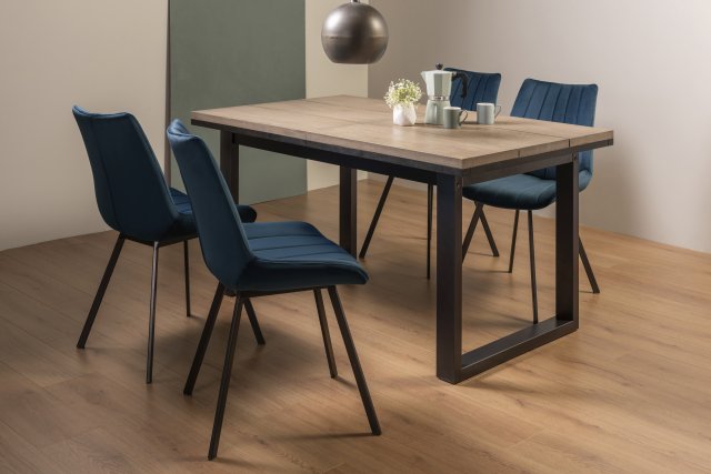 Signature Collection Tivoli Weathered Oak 4-6 Seater Table & 4 Fontana Blue Velvet Chairs