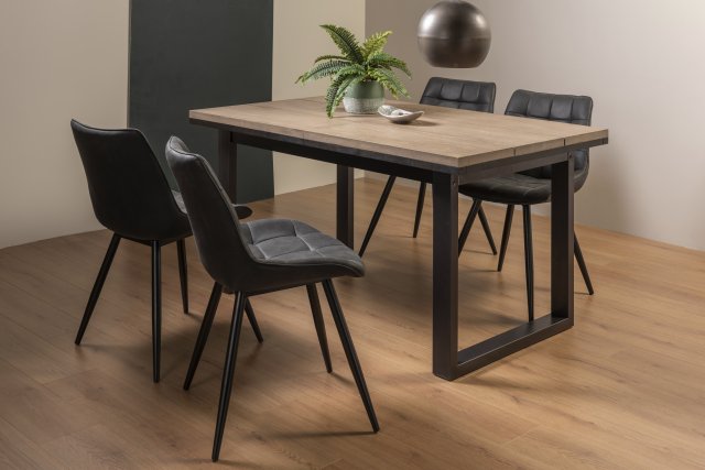 Signature Collection Tivoli Weathered Oak 4-6 Seater Table & 4 Seurat Dark Grey Faux Suede Fabric Chairs
