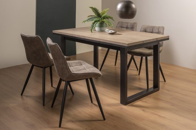 Signature Collection Tivoli Weathered Oak 4-6 Seater Dining Table with Peppercorn Legs  & 4 Seurat Tan Faux Suede Fabric Chairs with Sand Black Powder Coated Legs